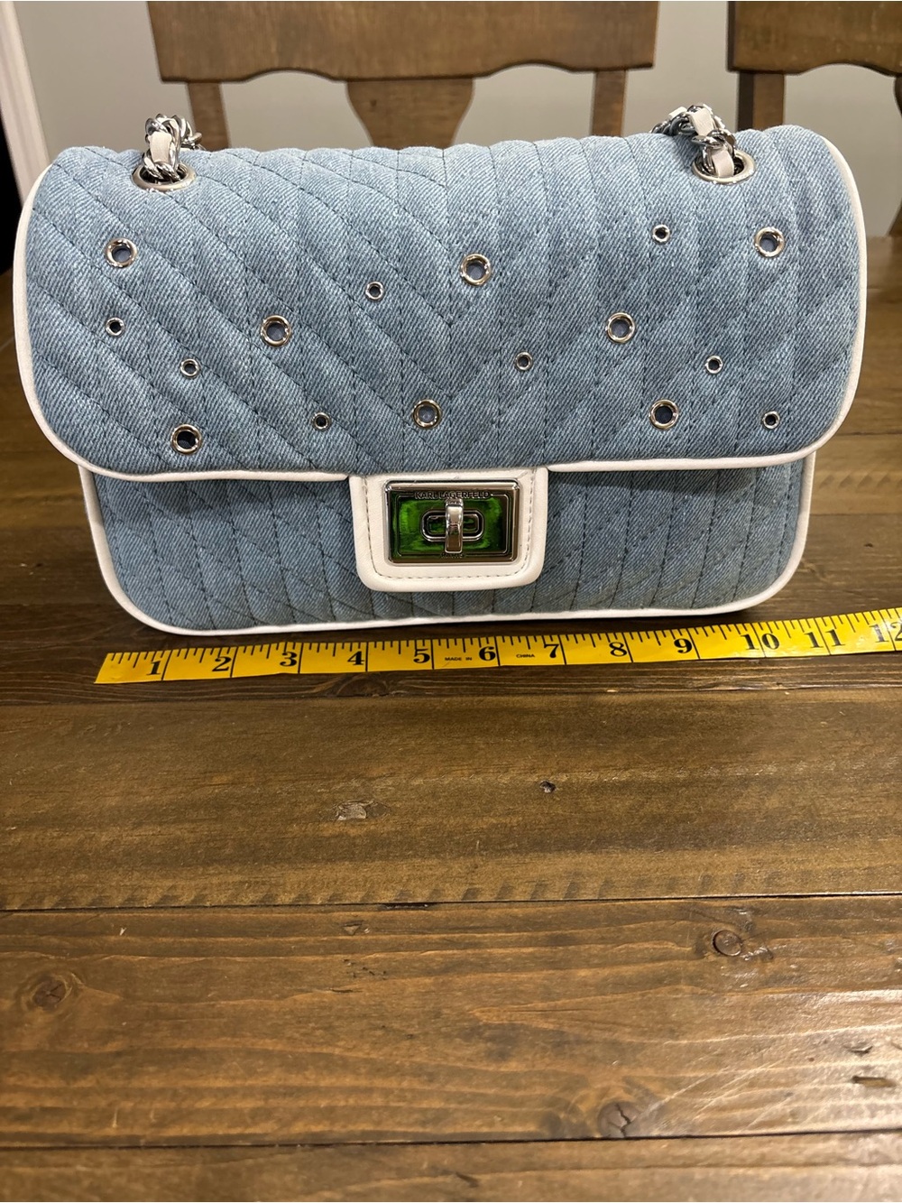 Karl Lagerfeld Agyness Light wash Denim Shoulder Bag - Picture 10 of 12
